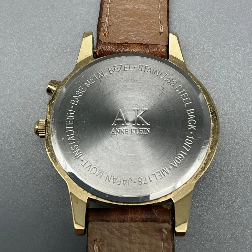 Anne Klein Instalite Womens Watch 30mm MOP Dial Brown Leather Backlight New Batt